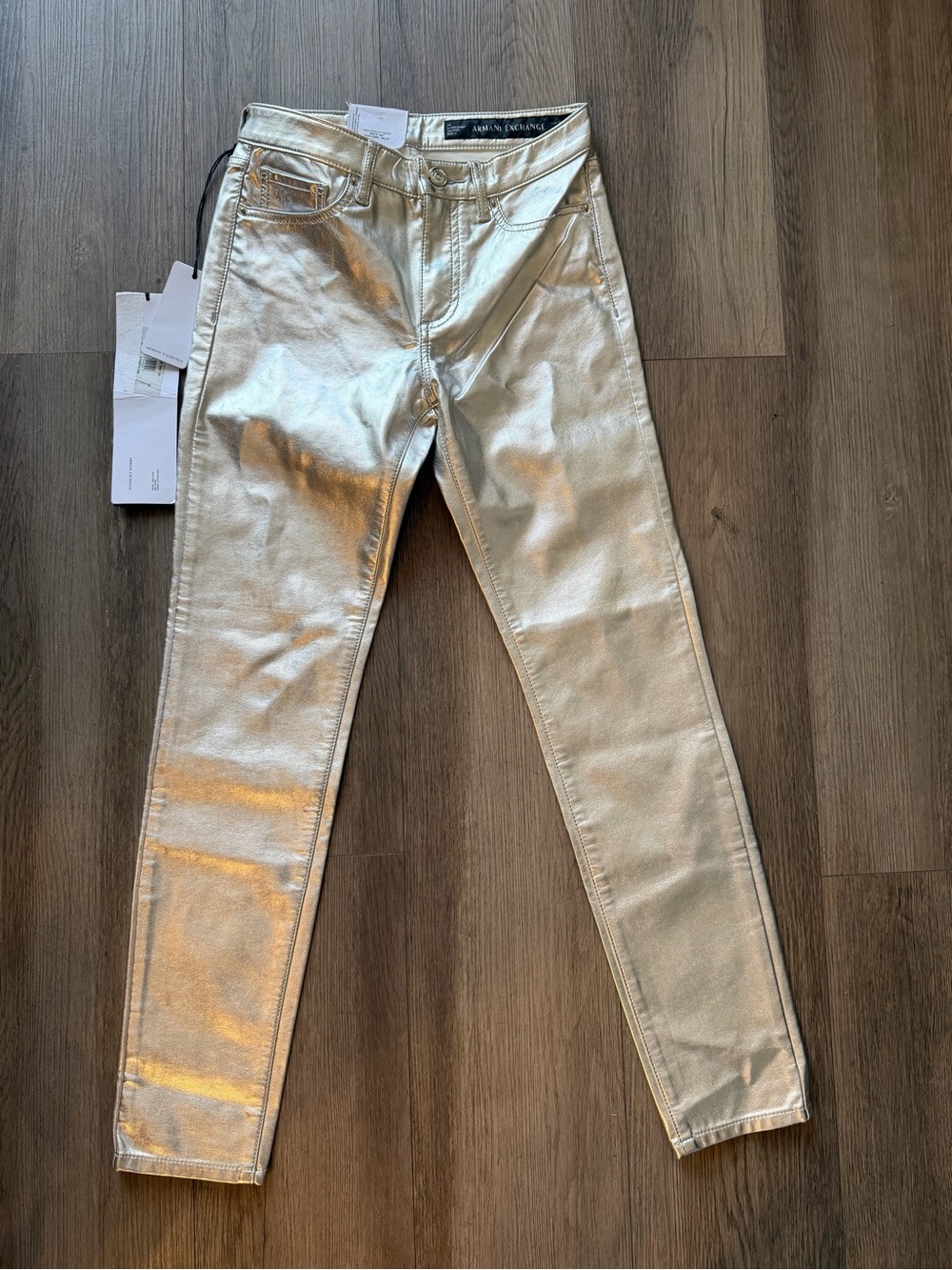 Armani Exchange Metallic Silver Cropped Skinny Pants